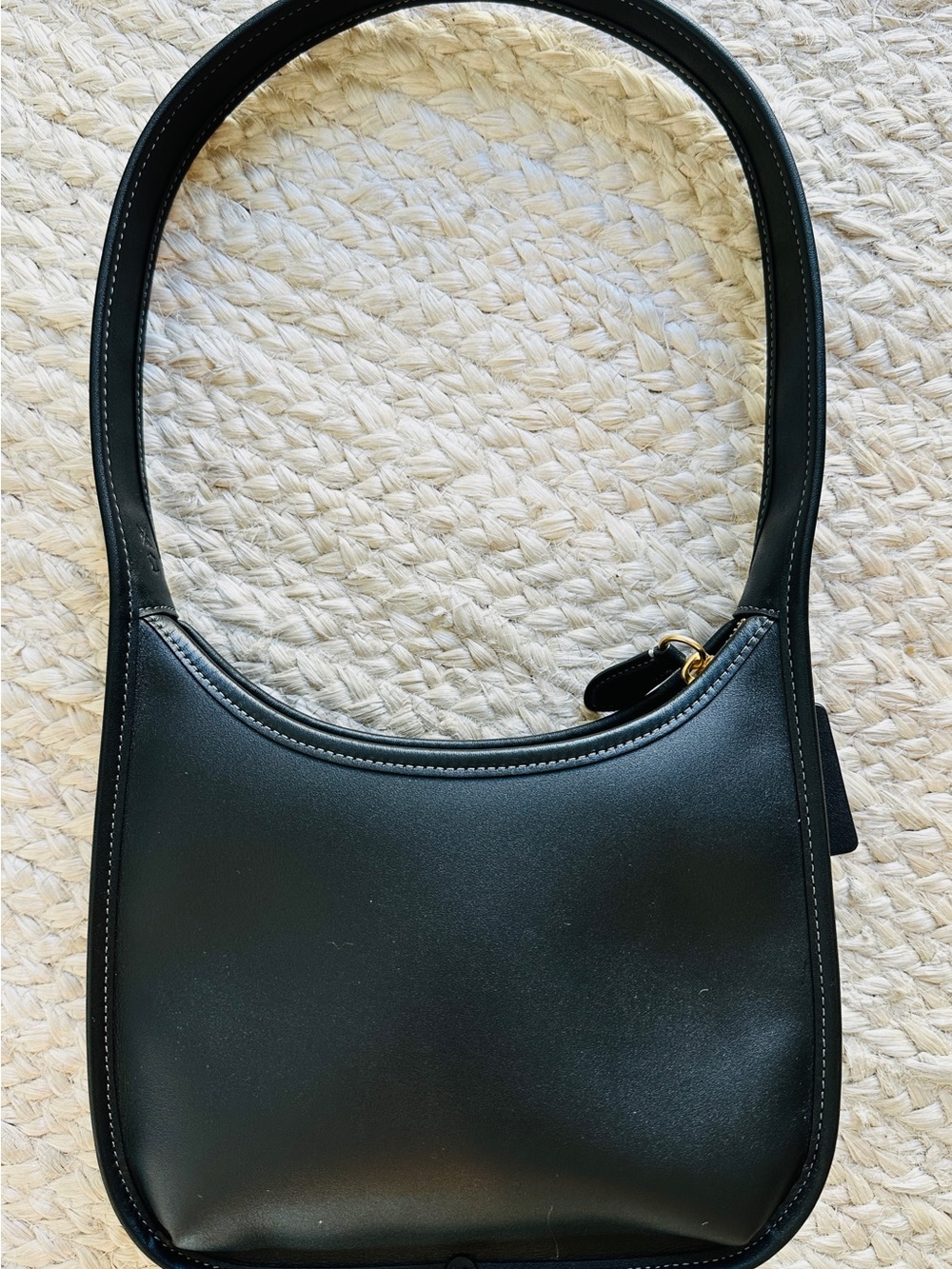Coach Smooth Black Leather Crescent Shoulder Bag